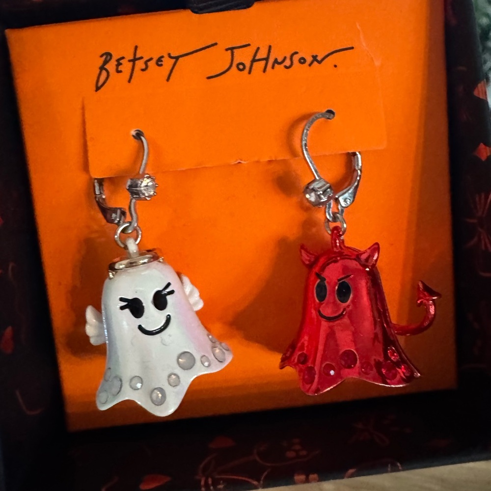 Betsey Johnson Red and White Ghost Devil Earrings